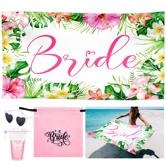 Hunnmingre 4 Pcs Bride Beach Towel Set Bridal Gift Bachelorette Beach Towel Honeymoon Bride Towel Bride to Be Bridesmaid Favors Engagement Party Supplies for Wedding Bachelorette Party, 63"x33"(Aloha)