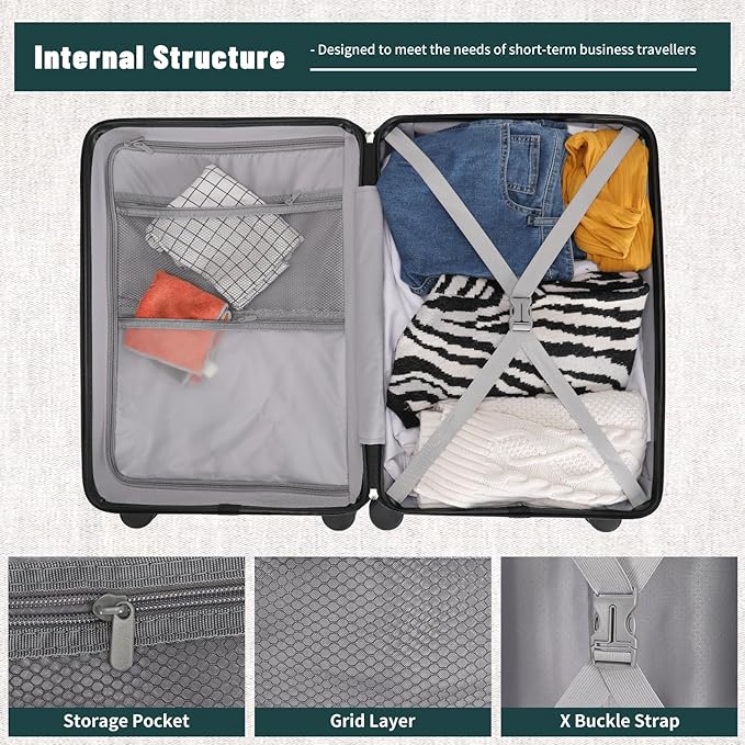 20 inch Small Carry On Luggage Front Open with Laptop Pocket, ABS+PC Hard Shell Suitcase with Spinner Wheels TSA Lock & YKK Zipper, 20in/Toiletry Bag/Handbag, Teal Blue