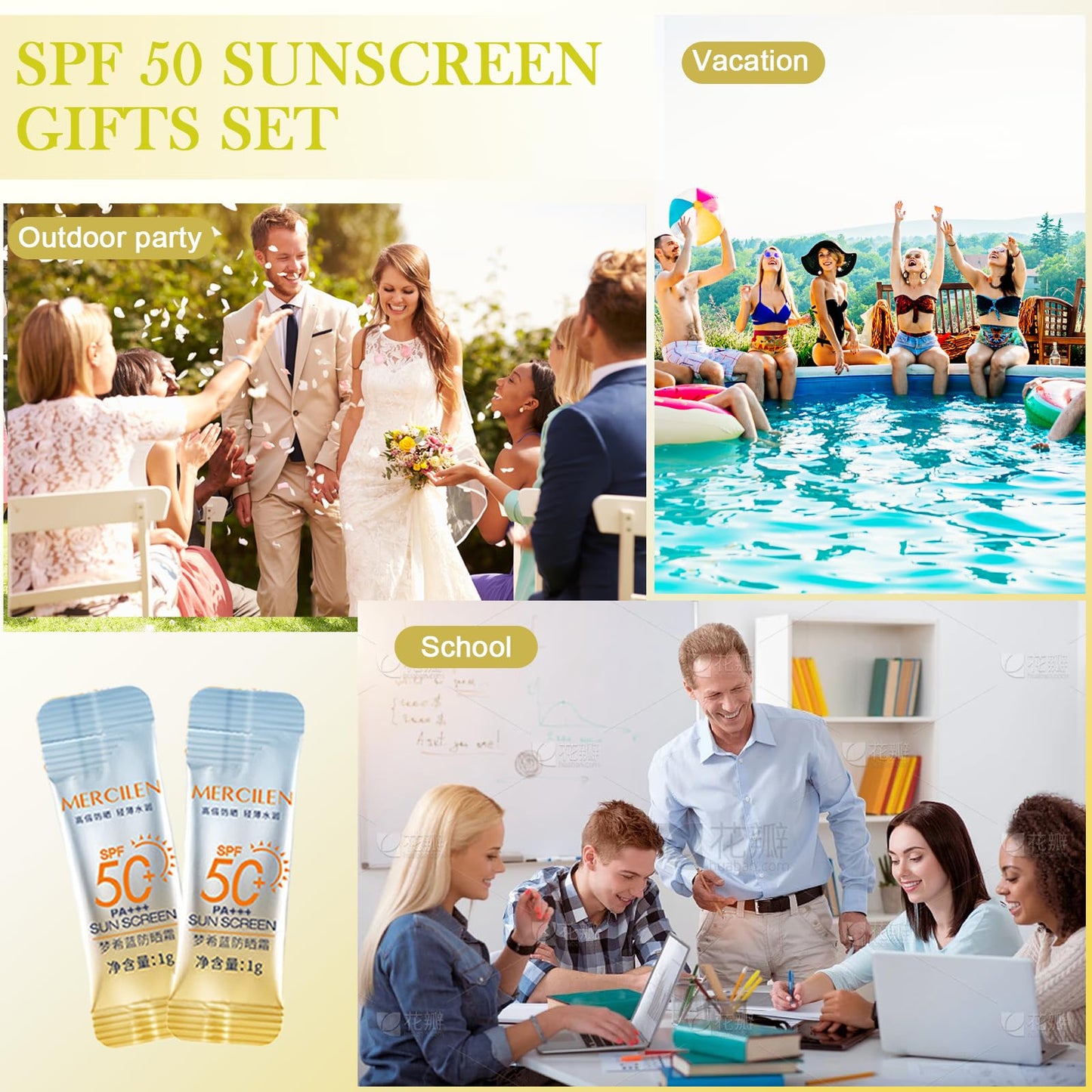 30PCS Mini Sunscreen SPF50+ PA+++ - Travel Size Sunscreen Bulk for Face & Body, Lightweight & Non-Greasy, Water-Resistant, Perfect for Summer Party & Thank You Gifts