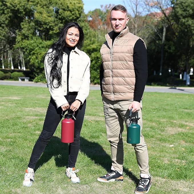 BJPKPK Insulated Water Bottles with Straw Lid, 50oz Large Water Jug, Stainless Steel Vacuum Bottles, Hot & Cold Thermo with 3 Lids and Paracord Handle,Navy Blue