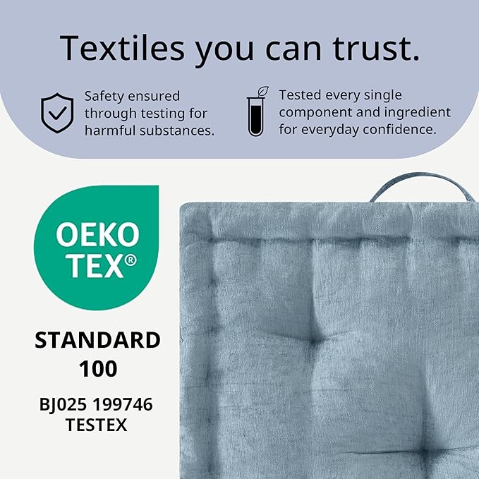 Intelligent Design Large Floor Pillow for Adults Yoga or Meditation Cushion with Handle, Floor Cushion for Board Games, Lustrous Chenille Tufted, Handsewn Scalloped Edge, Azza, 24" x 24" x 5" Aqua