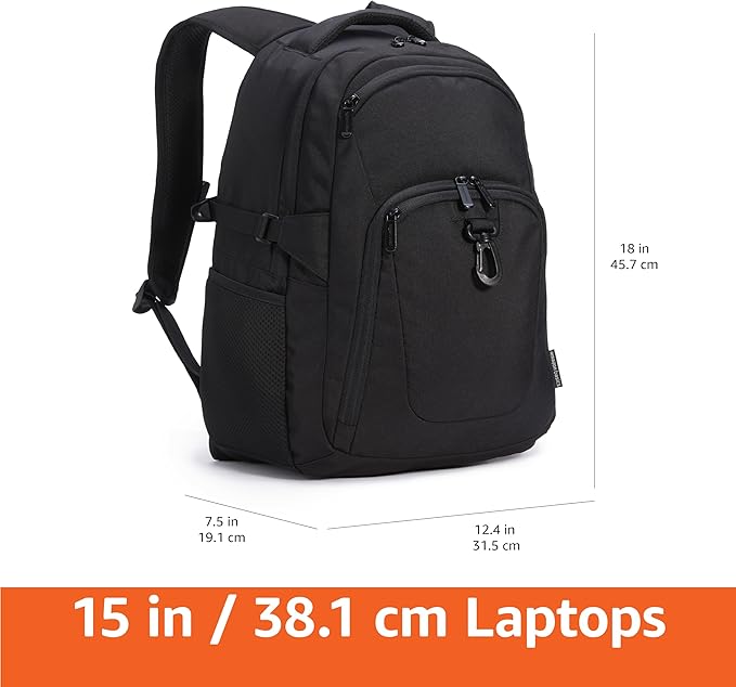 Amazon Basics Travel Laptop Backpack for 15.6 inch Laptop, Black