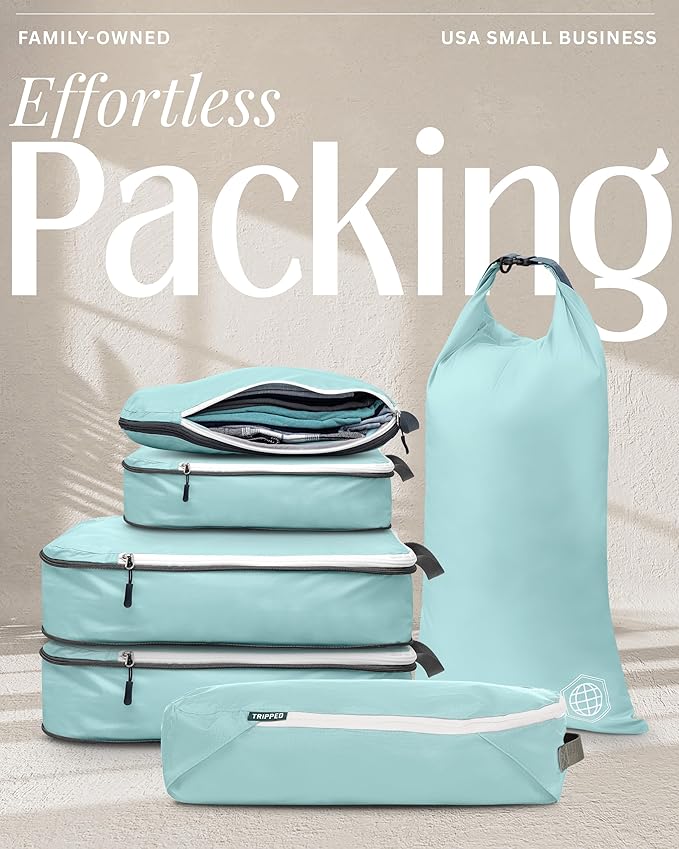 Compression Packing Cubes Set for Travel - Lightweight, Durable Clothes Organizer for Carry-On Luggage and Suitcases by TRIPPED Travel Gear