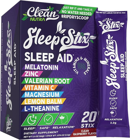 Sleep Aid Melatonin Powder Tryptophan Glycine Valerian Root Magnesium For Sleep Lemon Balm L Theanine Magnesium Glycinate Zinc Sleep Aid Myo Inositol GABACalm B6 5 HTP Stress Relief 20 Stix