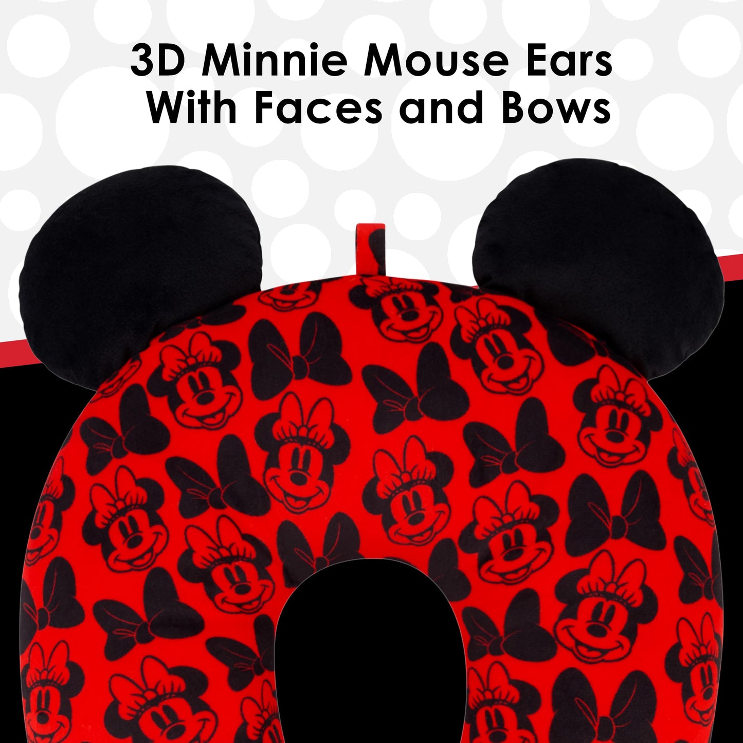 Disney Minnie Mouse Travel Neck Pillow for Airplane, Car and Office Comfortable and Breathable, Red/Black