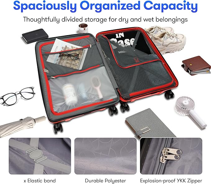 3 Piece Expandable Luggage Sets 20/24/29 inch Durable Suitcase Sets with Double Spinner Wheels TSA Lock For Travel Trips,Red