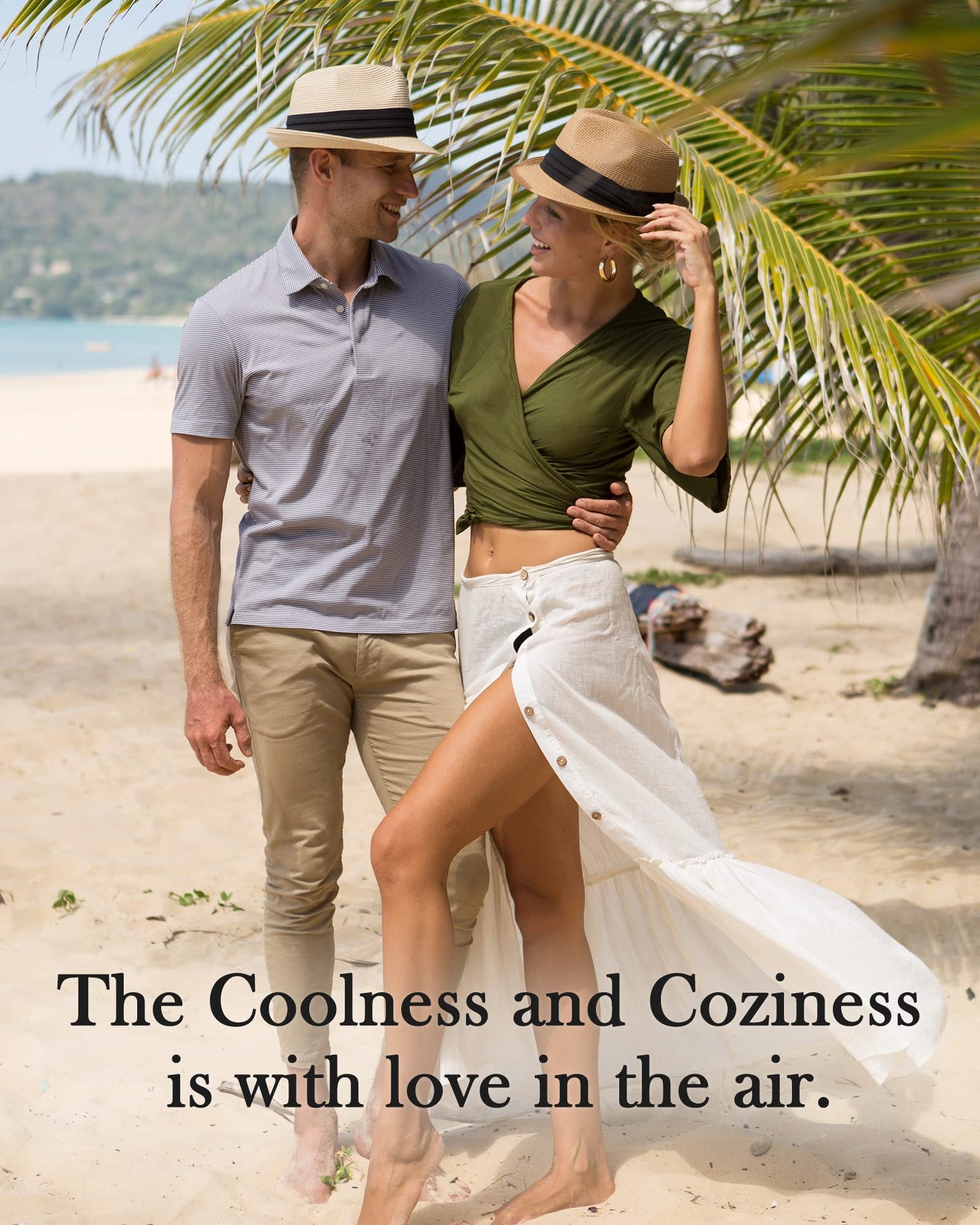 FURTALK Fedora Straw Sun Hat for Men Women Short Brim Panama Beach Hat UPF 80+ Khaki