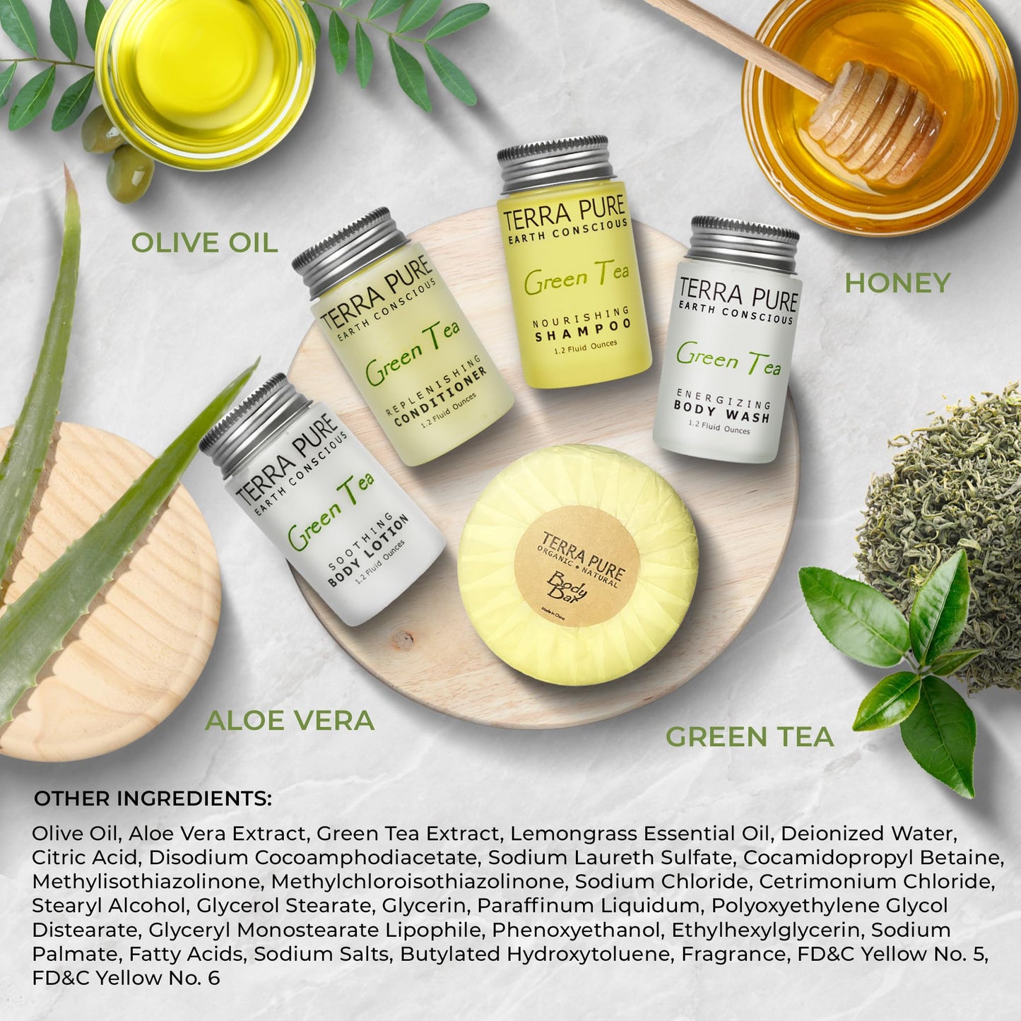 Terra Pure Hotel Soaps & Toiletries Bulk Set | 1-Shoppe Amenities Kit | 1oz Shampoo & Conditioner, Body Wash, Lotion, 1.25oz Bar Soap | Travel Size | 150 Pieces