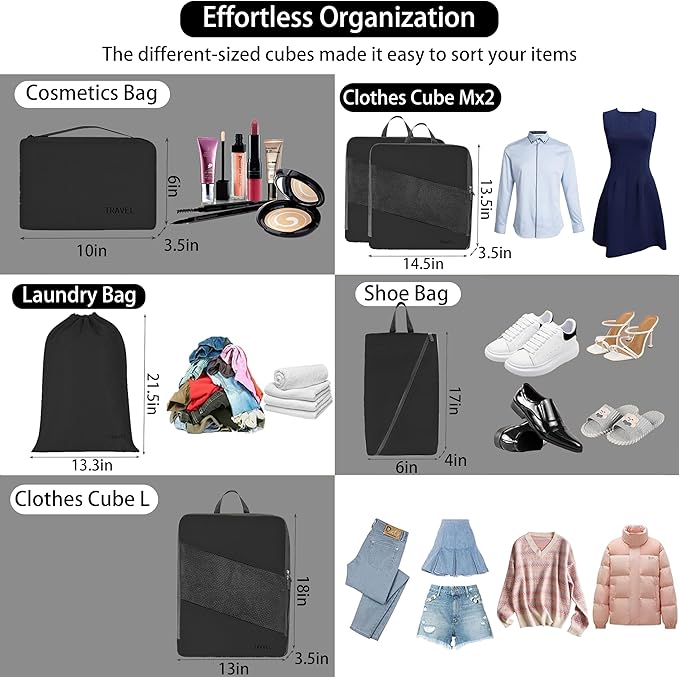 6 Set Compression Packing Cubes For Travel- Effortless Organization&Space Saving Cube For Quick Packing And Unpacking,Travel Must Have Suitcase Essentials For Business Trip,Cruise,Camping,Vacation