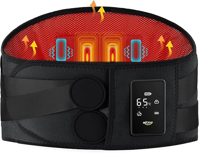 ALLJOY 67" Cordless Heating Pad for Back Pain Relief FSA Eligible, Birthday Gifts for Women Men Mom Dad, Portable Lower Back Massager with 3 Heat 5 Vibration, Wireless Heating Pad for Cramps