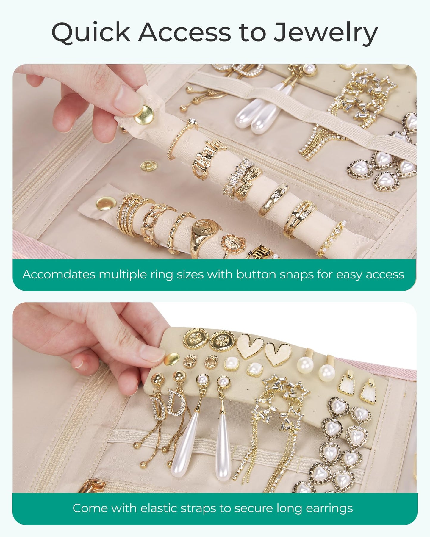 BAGSMART Travel Jewelry Case Organizer, Roll Foldable Jewelry Case for Journey-Rings, Necklaces, Earrings, Bracelets, Brooches, Portable Travel Essentials, Purple