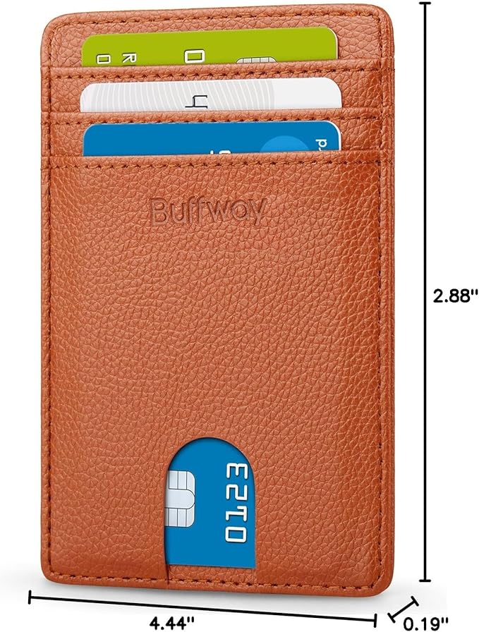Buffway Mens Slim Wallet, Minimalist Thin Front Pocket Leather Credit Card Holder with RFID Blocking for Work Travel