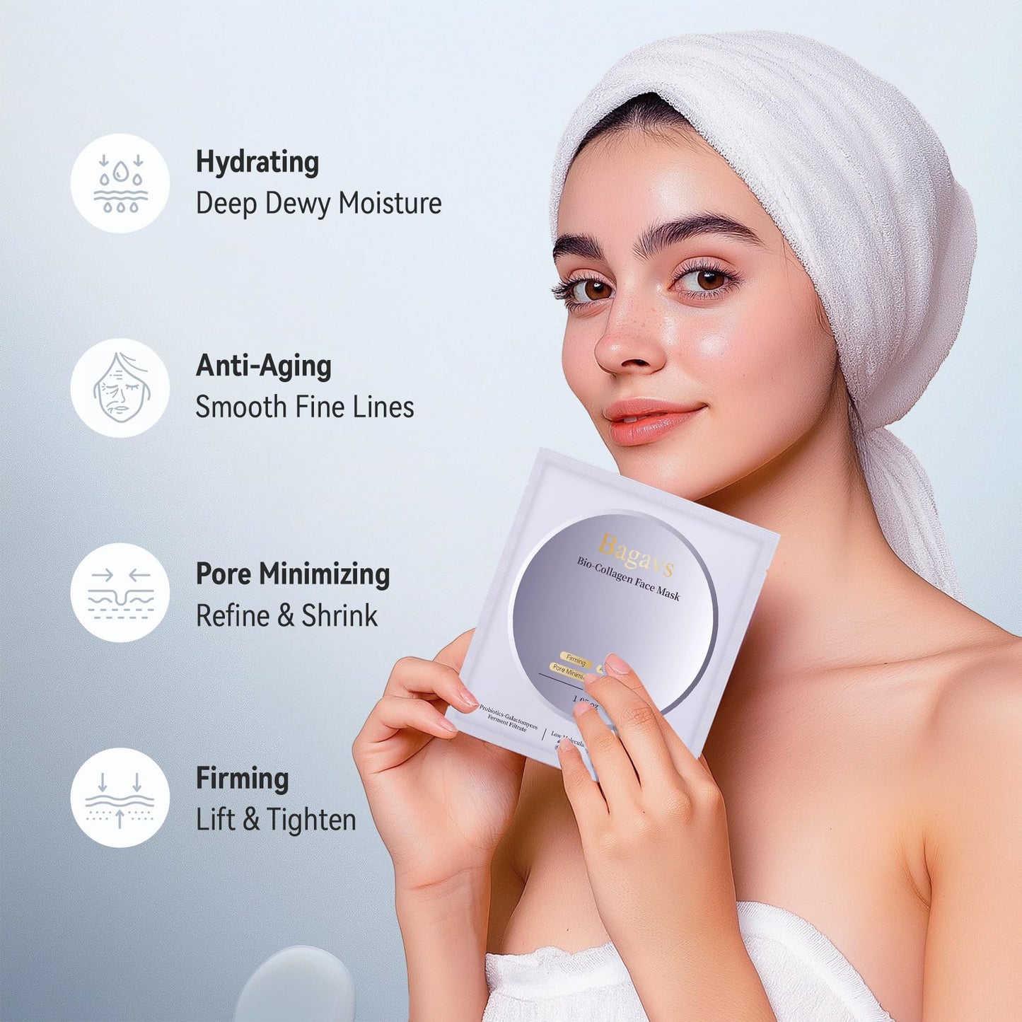 Bagavs Collagen Face Mask with Real Deep Bio-Collagen for Overnight Skin Care, Hydrating, Anti-Wrinkle, Lifting, 30g x 4ea