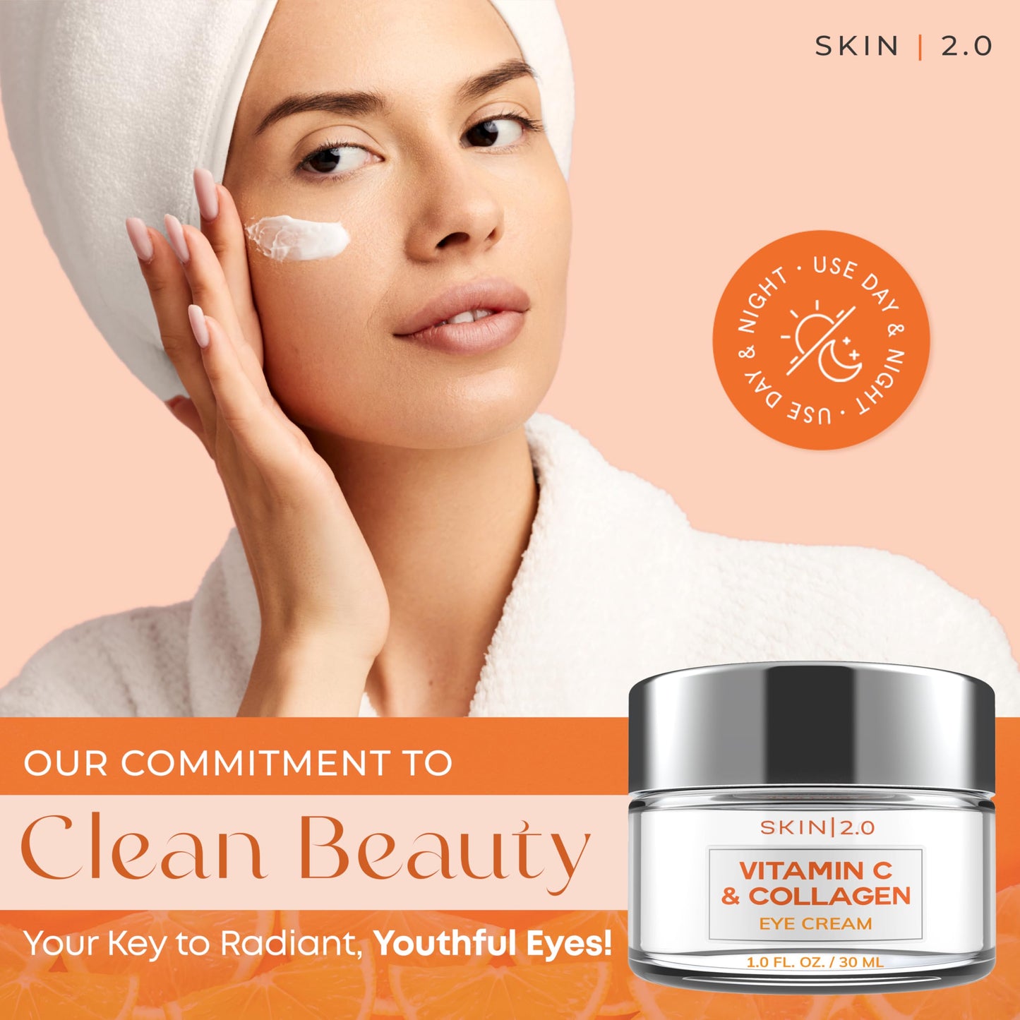 Skin 2.0 Vitamin C & Collagen Eye Cream – Dermatologist-Tested, Anti-Aging, Korean Skin Care, Brightens Dark Circles & Firms Skin – Hydrating & Nourishing Formula - 95% Natural, Vegan– 1.69 FL. Oz