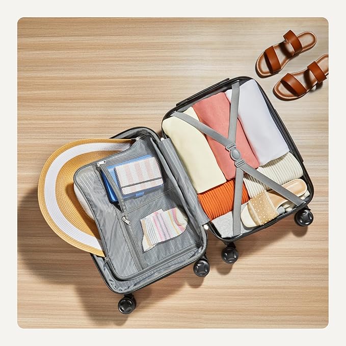 Amazon Basics 21" Hardside Carry-On Luggage, Hardshell Suitcase With Wheels, Expandable For Up to 25% More Space, With Scratch-Resistant Surface, Four Multi-directional Wheels, Rose Gold