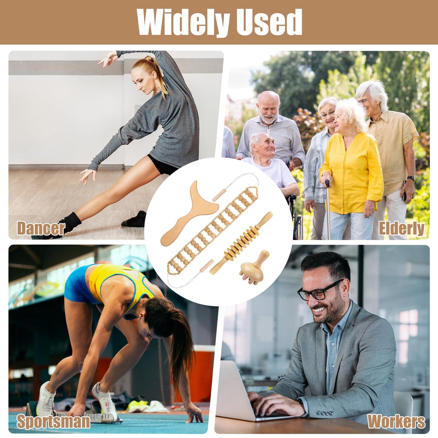 4-in-1 Wood Therapy Massage Tools Lymphatic Drainage Massager for Muscle Pain Relief, Maderoterapia Kit Body Sculpting Tools for Anti-Cellulite, Body Shaping