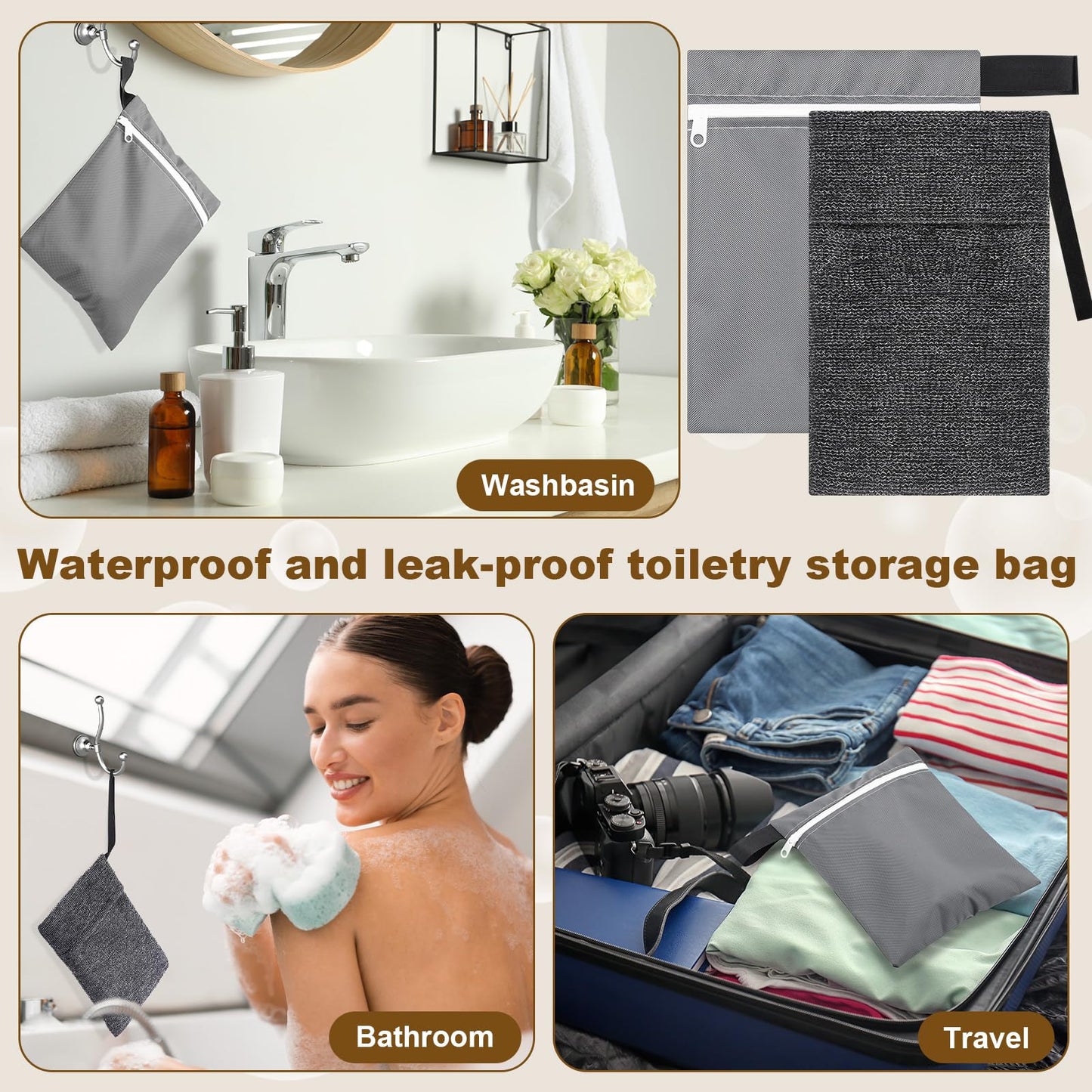 Reallnaive 8 Pcs Travel Soap Bar Bag Set, 4 Waterproof & Leakproof Soap Dish Case 4 Foaming Nets Multifunctional Toiletry Shower Gym Essentials Quick Dry Pouch for Camping Enthusiasts(Gray)