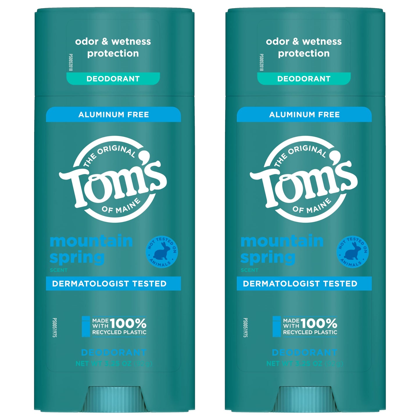 Tom’s of Maine Mountain Spring Natural Deodorant for Men and Women, Aluminum Free, 3.25 oz, 2-Pack