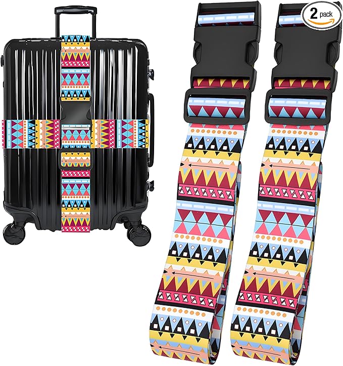 Bohemia Luggage Straps for Suitcases, Adjustable Luggage Travel Belt to Keep Luggage Security While Travel, Strong Polyester Fabric, Easy-to-Recognize Stylish Design Travel Accessories, 2 Pack