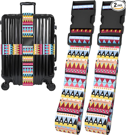 Bohemia Luggage Straps for Suitcases, Adjustable Luggage Travel Belt to Keep Luggage Security While Travel, Strong Polyester Fabric, Easy-to-Recognize Stylish Design Travel Accessories, 2 Pack