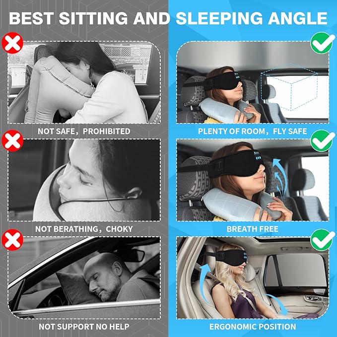 Joythink Sleep Headphones Headband Sleep Mask Eye Mask 3D Deep Bluetooth for Sleeping Blackout Washable Music Eye Cover with Speaker Microphones Black