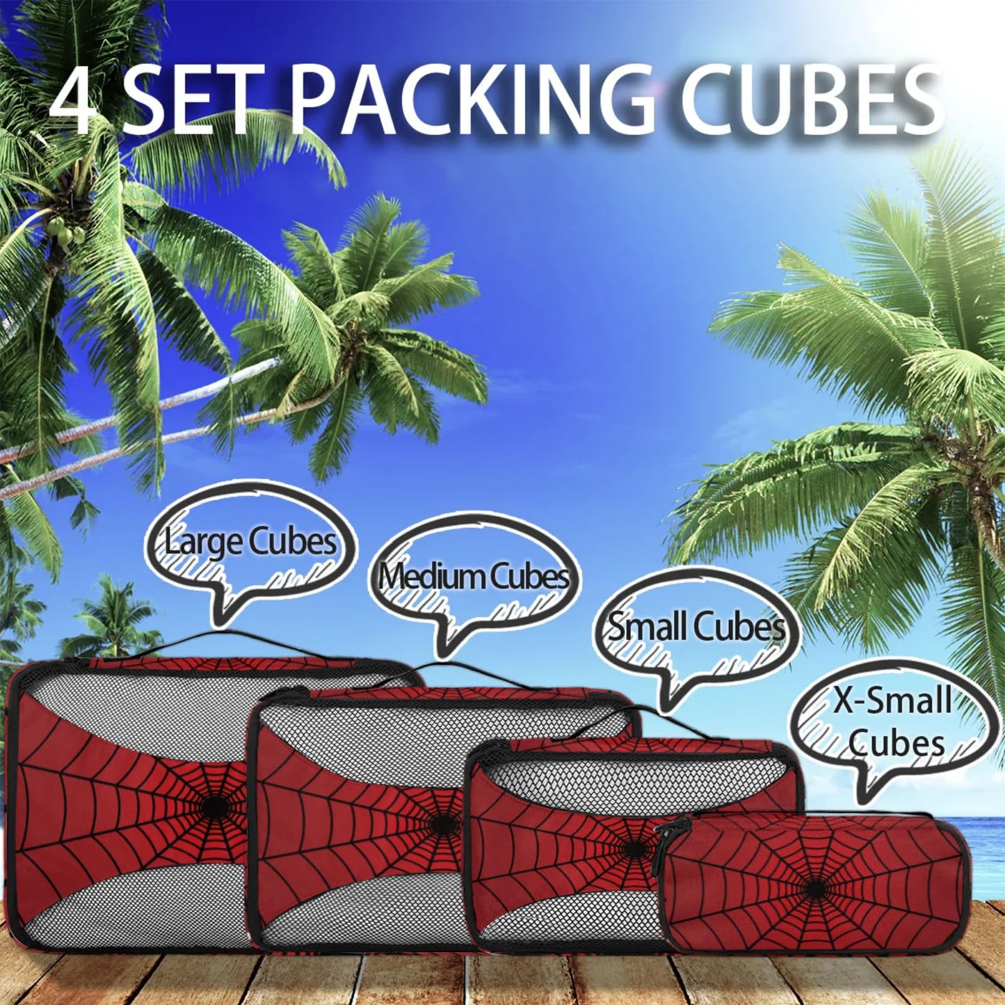 Spiders Web Red Compression Packing Cubes for Travel,Expandable Cubes Storage Bag Carry on Luggage Organizers for Toiletry Clothes Shoe Accessories 4 Set