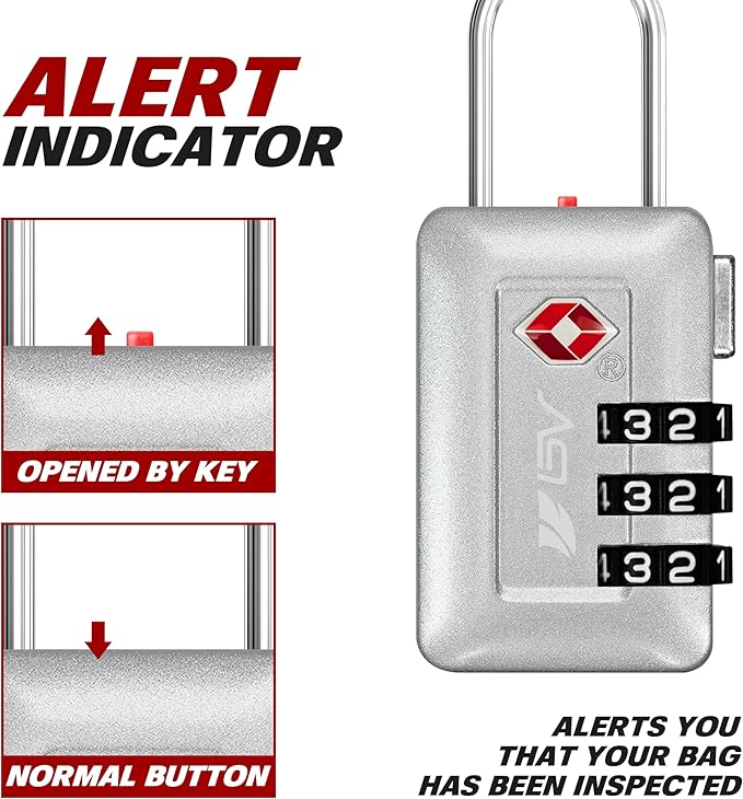 BV TSA Accepted Luggage Travel Lock, Set-Your-Own Combination Lock for School Gym Locker, Luggage Suitcase Baggage Locks, Filing Cabinets, Toolbox, Case (Silver, 2 Pack)