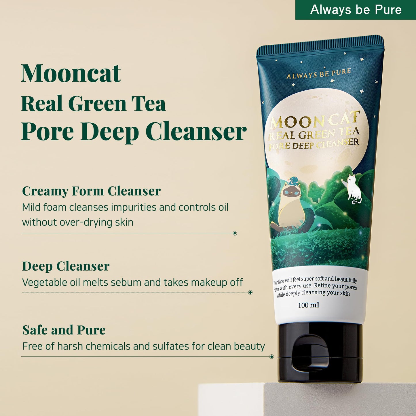 ALWAYS BE PURE Real Green Tea Pore Deep Cleanser 100ml (3.38oz) - Soothing Clay Pack to Foam Face Wash -Blackhead Remover, Deep Pore Purifying Cleanser for Dry Skin, Gentle Korean Skincare