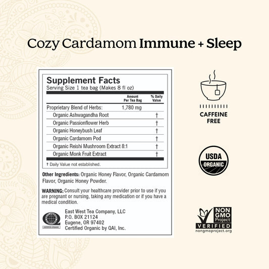 Yogi Tea Cozy Cardamom Immune & Sleep - Organic Herbal Tea for Immune System & Sleep Support - Includes Ashwagandha, Passionflower, Reishi & More - Caffeine-Free - 16 Tea Bags Per Pack (4 Packs)