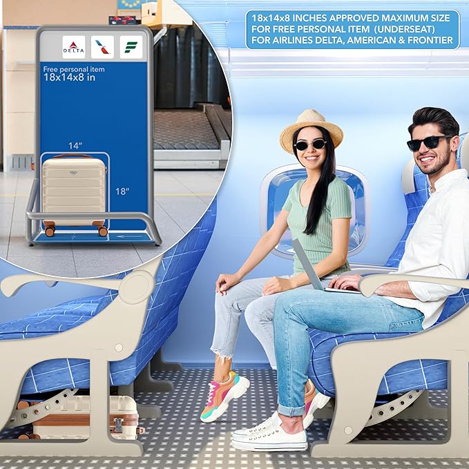 Carry On Suitcase Hardside Built In TSA Lock & USB Port Silent Double Spinner Wheels Maximum Underseat Carry-On Bag For American & United Approved Airlines( 18x14x8" ,Cream/Tan )