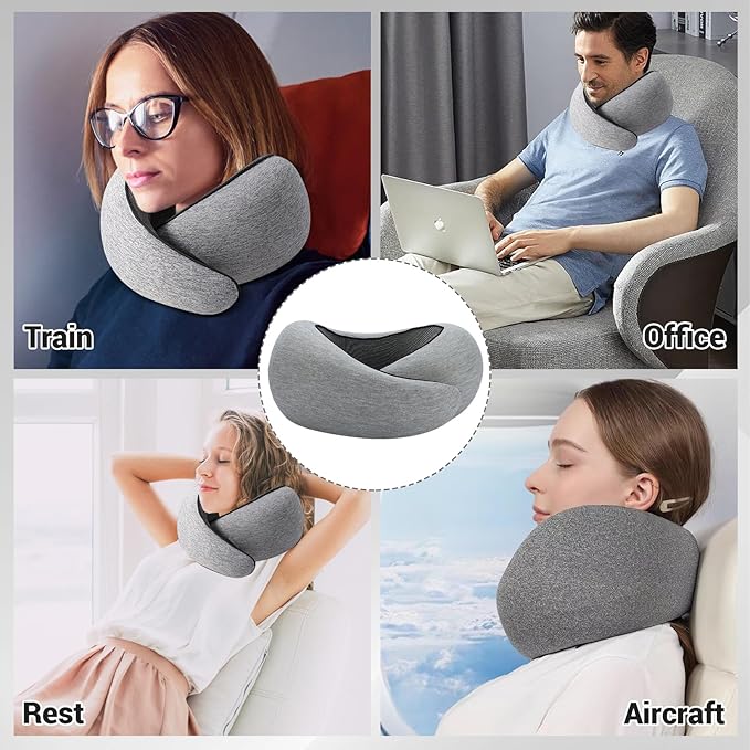 Outney™ Travel Pillow for Airplanes 2025 Veritable Chin Support Travel Neck Pillow 100% Pure Memory Foam Full Neck Surround Pillows for Traveling Flight Sleeping Portable Travel Essentials (Grey)