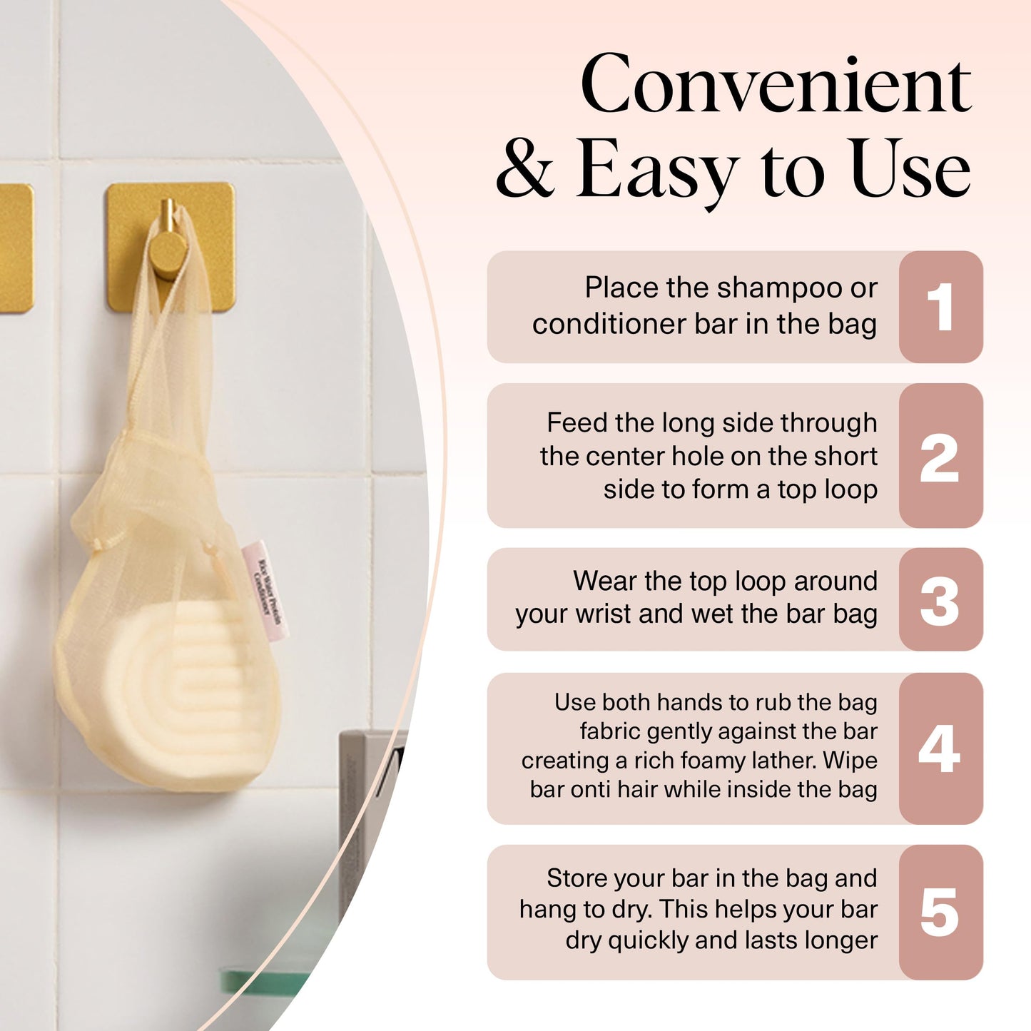 Kitsch Bar Soap Saver Bag - Patented Mesh Bag Soap Holder for Rice Water Protein Conditioner Bar With Tag Identifier - Extends Use & Prevents Soggy Mess - Recycled Mesh Beauty Pouch, Eco-Friendly