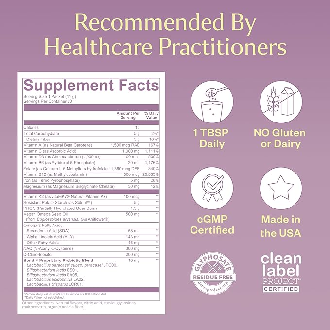 BOND Hormone Balance for Women 20 Travel Packs - Prenatal Vitamins - Supports Menstrual Cycles, Ovulation, Nutrient Levels - Folate, Folic Acid, Inositol, Probiotics, NAC, Vitamin C + Antioxidants