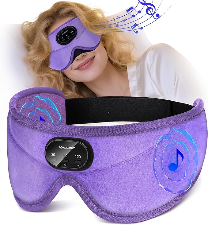 LC-dolida 5.4 Bluetooth Sleep Mask with White Noise,Sleep Headphones,Bluetooth Wireless Music Eye Mask, Ideal for Travel, Night Work,Side Sleeping and Office Use for Both Men and Women(Lavender)