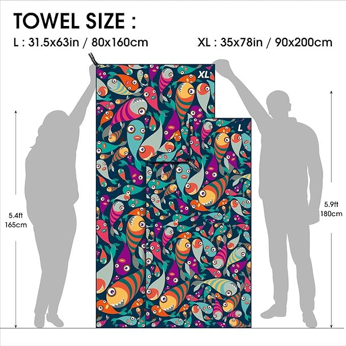 4Monster Microfiber Beach Towel Quick Dry,Super Absorbent Lightweight Travel Towel for Swimmers, Sand Free Camping Towel, Beach Towels for Pool,Swim,Water Sports,Yoga