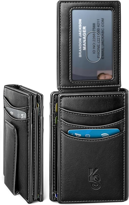 KEMISANT Men Wallet, Slim Leather Wallet Money Clip Magnetic Closure ID Windows 14Cards RFID Blocking