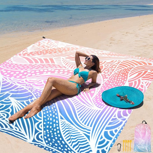 AISPARKY Beach Blanket Waterproof Sandproof Extra Large Beach Mat 79" X 83"/120"x108" for 2-8 Adults Quick Drying Durable Outdoor Picnic Mat for Travel, Camping, Hiking