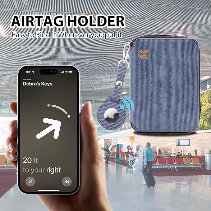 Cnycmy Passport Holder with Airtag,Passport-Wallet-Holder for Women, RFID Passport Holder with Slot Waterproof, PU Leather Travel Passport Case (Blue3)