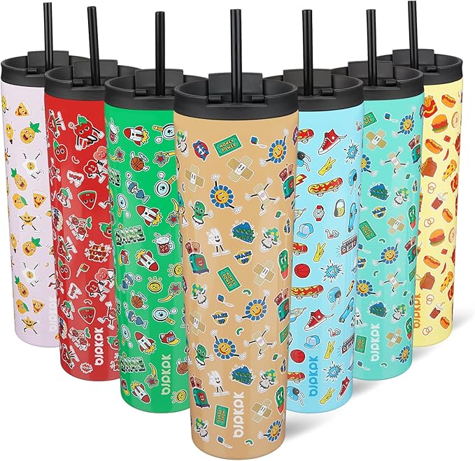 BJPKPK 34oz Skinny Tumbler With lid And Straw Stainless Steel Travel Coffee Mug Insulated Tumblers Cups,Spring Party Brown