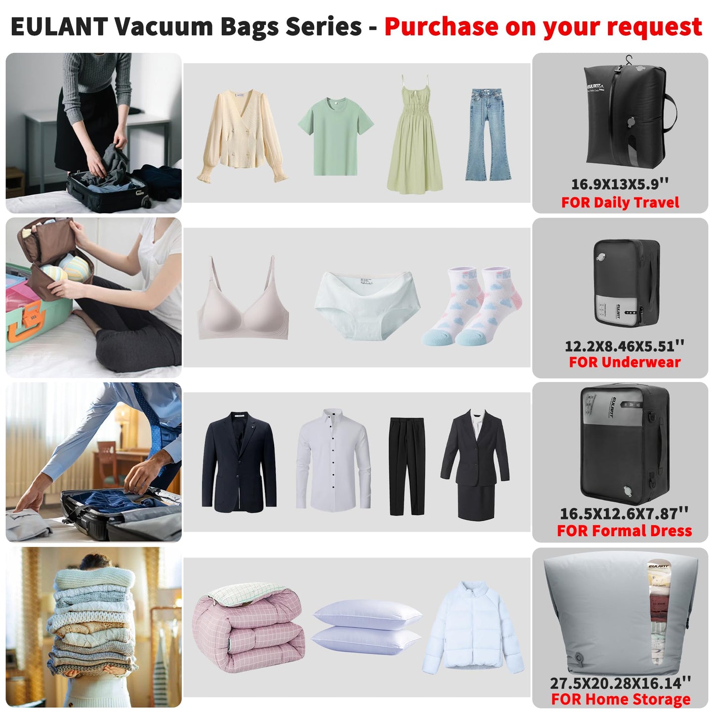 Reusable Compression Small Packing Cubes for Women Underclothes,Professional IP67 Vacuum Bags for Underwear,briefs,Socks etc.Packing Cubes for Suitcases Luggage for Travel Trip(12 inches,No Pump)