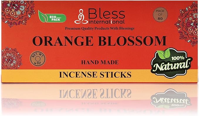 Bless-Orange-Blossom 100%-Natural-Handmade-Hand-Dipped-Incense-Sticks Organic-Chemicals-Charcoal-Free Purification-Relaxation-Positivity-Yoga-Meditation Best-Woods-Scent (80 Sticks (4.20 OZ))