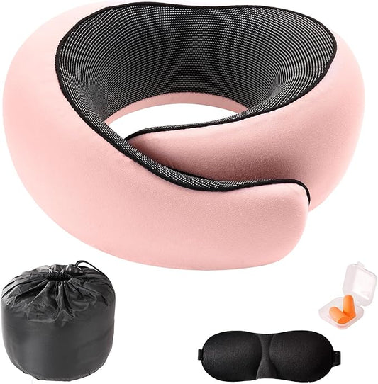 Travel Pillow,Travel Neck Pillows for Airplanes,Comfortable Breathable Cover,Memory Foam 360 Degree Support Stowable Pillows,Ideal Accessory for Sleeping Offices and Cars (Pink)