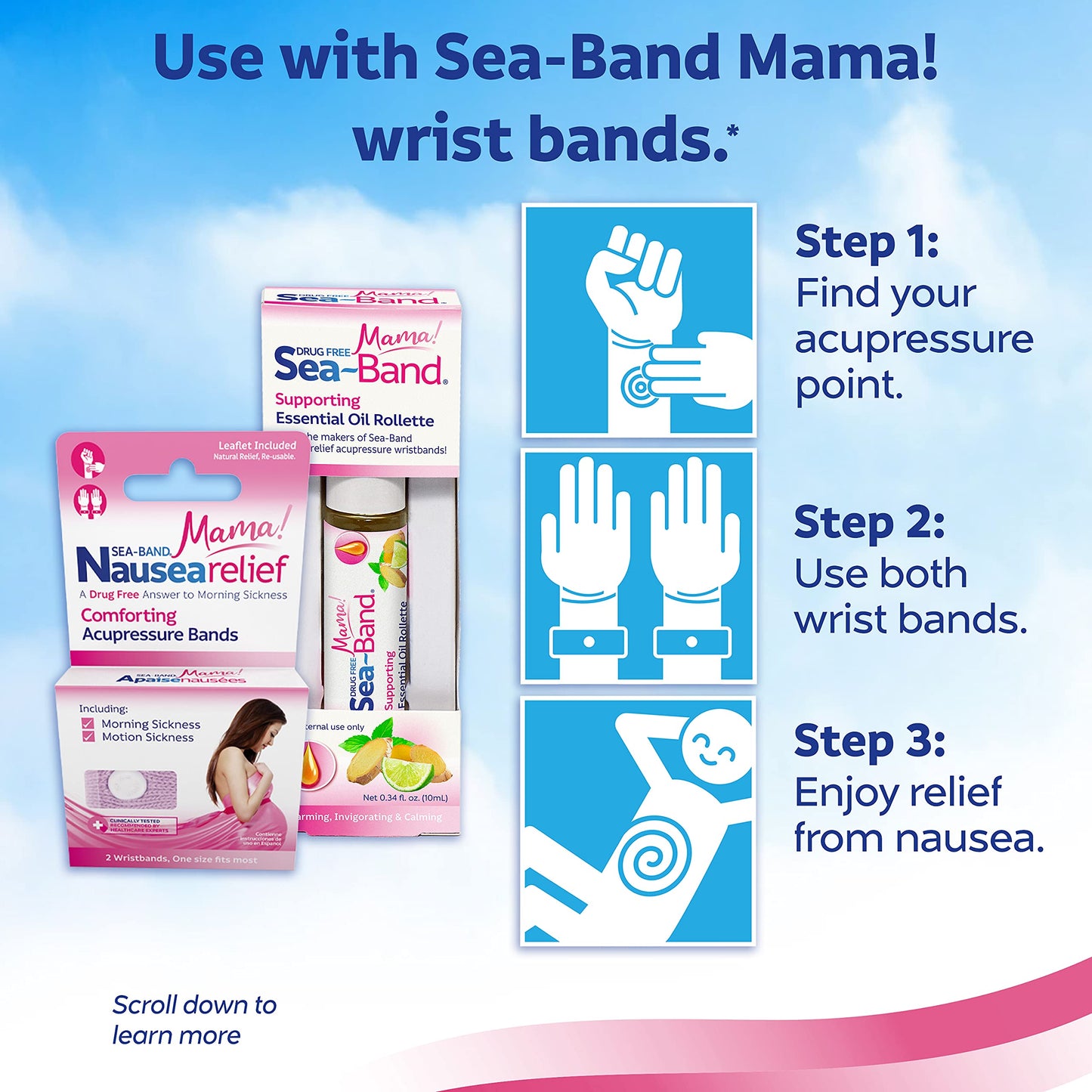 Sea-Band Mama! Anti-Nausea Aromatherapy Rollette with Essential Oils for Pregnancy Morning Sickness