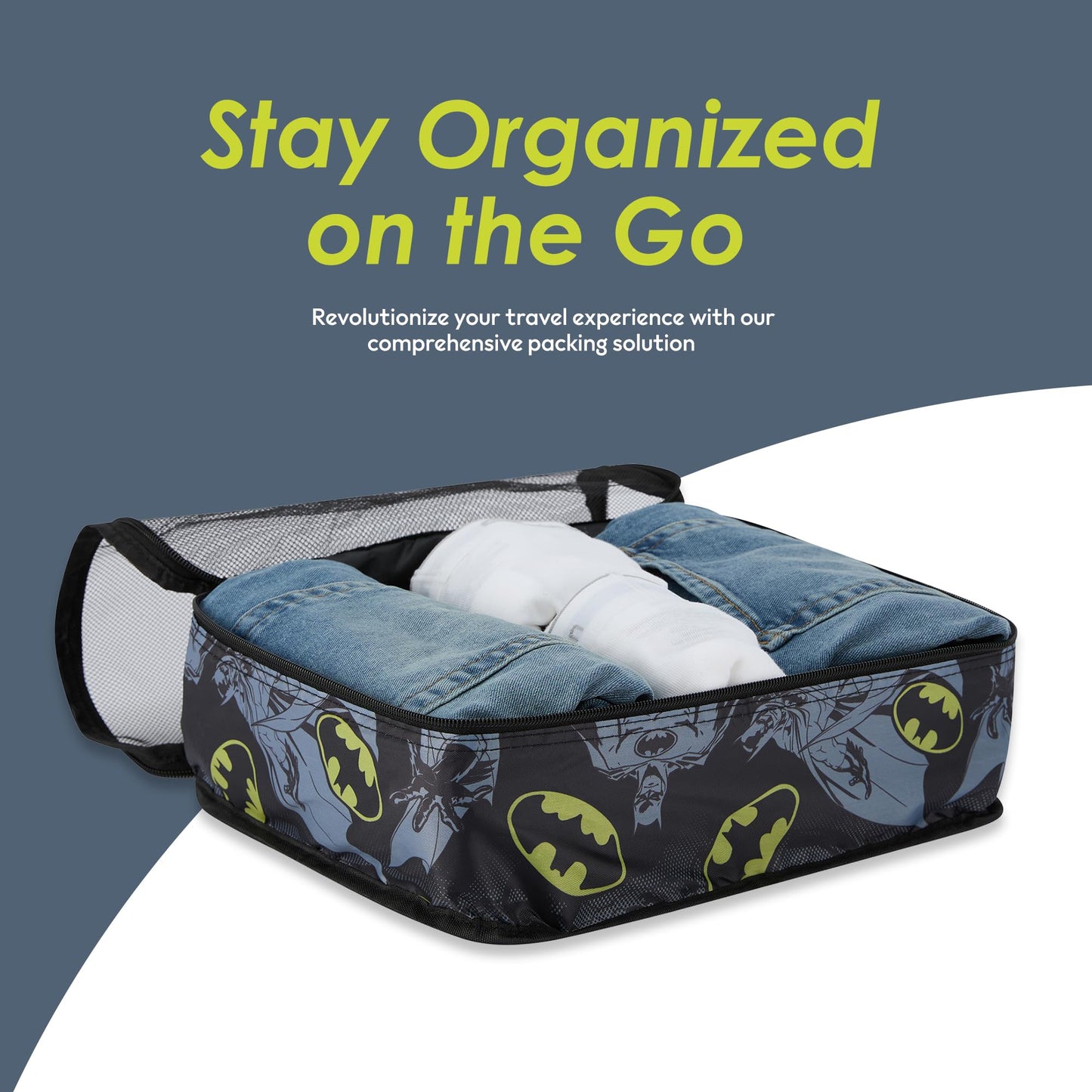 DC Comics Batman Packing Cube Set - Batman, Robin, Superman, Joker - 5 Piece Packing Cube Travel Essential - Luggage Organizer Set - For Kids,Teens,Adults