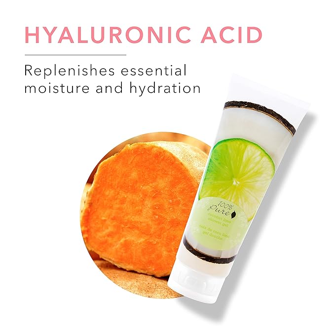 100% PURE Coconut Lime Shower Gel Natural Foaming & Hydrating Body Wash - Deeply Moisturizing Gentle Soap Cleanser for All Skin Types, Even Sensitive - Gluten-Free - 8 Fl Oz