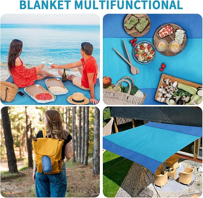 Beach Mat Sand Free Waterproof Oversized Beach Blanket Sandproof 1-8 Adults Picnic Mat Perfect Outdoor Companion for Travel, Camping, Hiking Quick Drying, Lightweight (79" X 83" (1-3 Person))