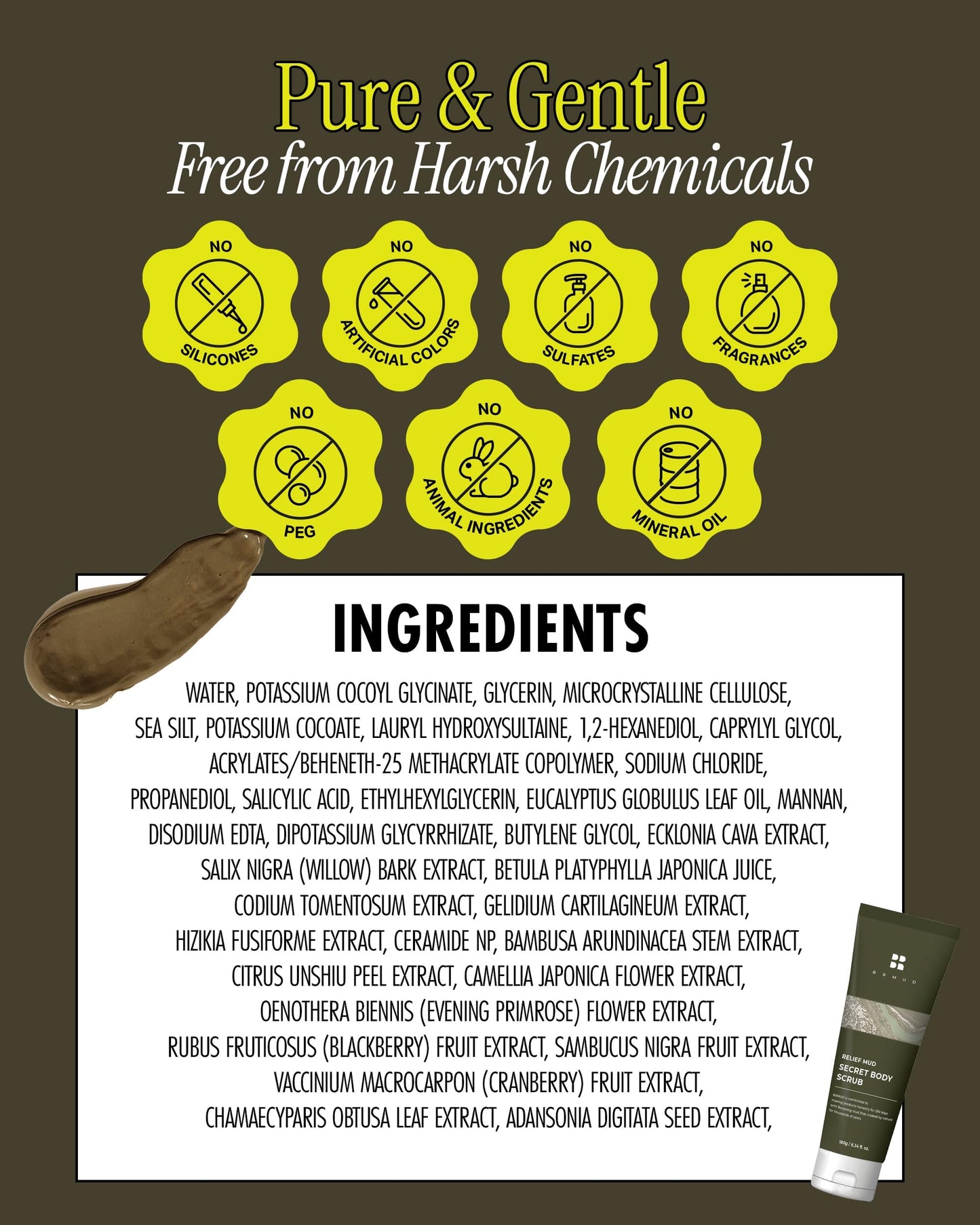 BRMUD Relief Mud Secret Body Scrub | ATEEZ Pick | Korean Body Wash Scrub Exfoliator for Ingrown Hair & Razor Bumps | After Waxing Care Feminine Wash w/Brown Sugar | for Sensitive Skin (6.34 fl oz)