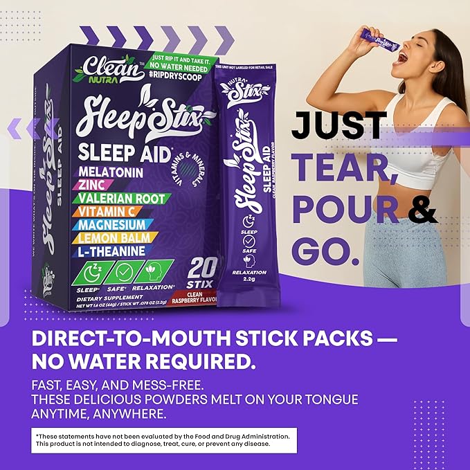 Sleep Aid Melatonin Powder Tryptophan Glycine Valerian Root Magnesium For Sleep Lemon Balm L Theanine Magnesium Glycinate Zinc Sleep Aid Myo Inositol GABACalm B6 5 HTP Stress Relief 20 Stix