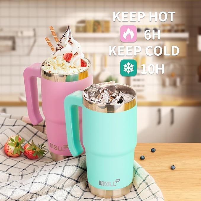 16 oz Tumbler with Handle Reusable Stainless Steel Vacuum Insulated Tumbler Cups with Lid and Straw for Women, Girls (Apple Green)