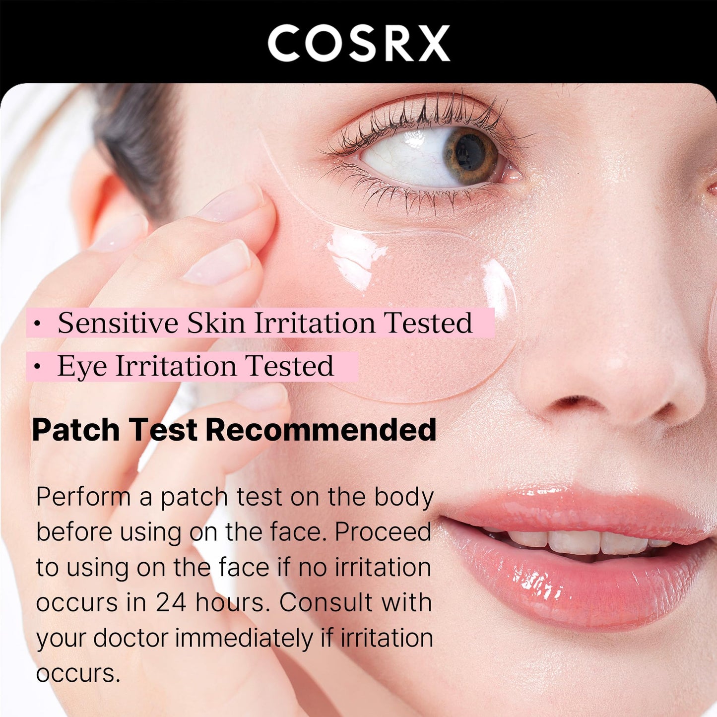 COSRX Pink Peptides Collagen Hydrogel Eye Patch for Puffy Eyes and Dark Circles, Under Eye Mask, 60 Under Eye Patches, Korean Skin Care